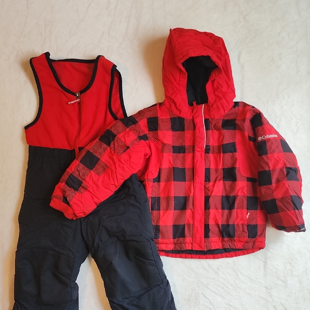 Columbia Red/Black Checkered Jacket And Vested Snow Pant SET